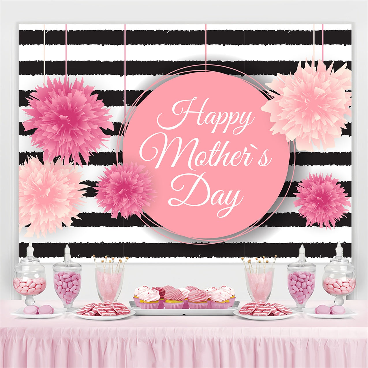 Mother's Day Photo Backdrops Stripes Floral Personalised Backdrop GTY3-183