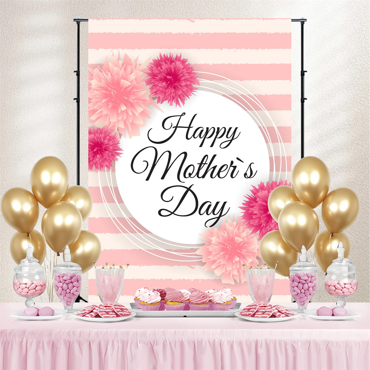 Mother's Day Backdrop Ideas Elegant Striped Floral Custom Backdrop GTY3-184