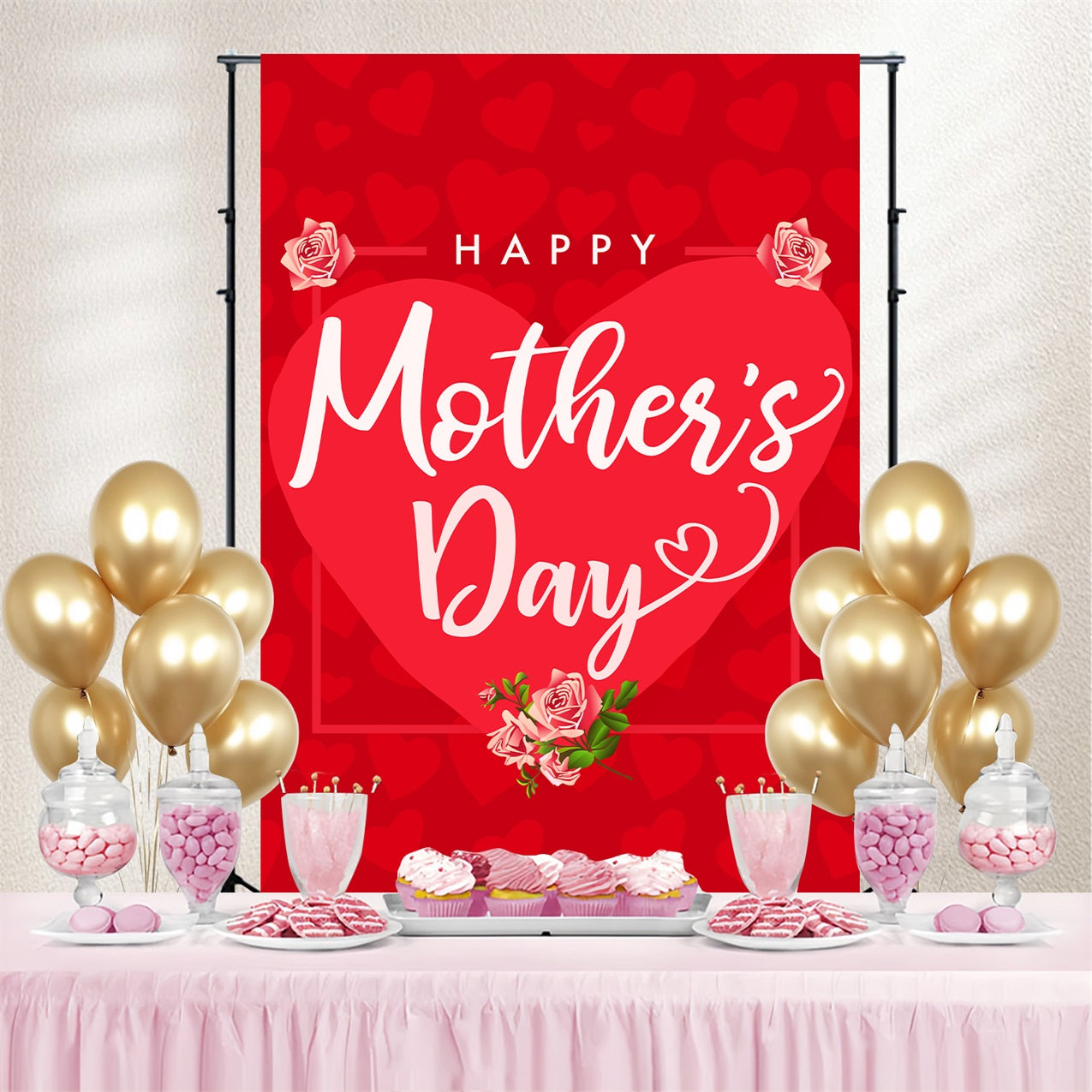 Backdrop For Mothers Day Romantic Red Heart Customized Backdrop GTY3-185