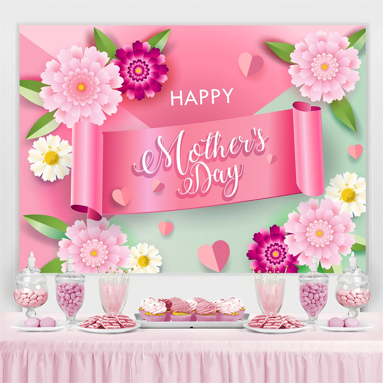 Backdrop For Mother's Day Floral Ribbon Personalized Backdrop GTY3-186