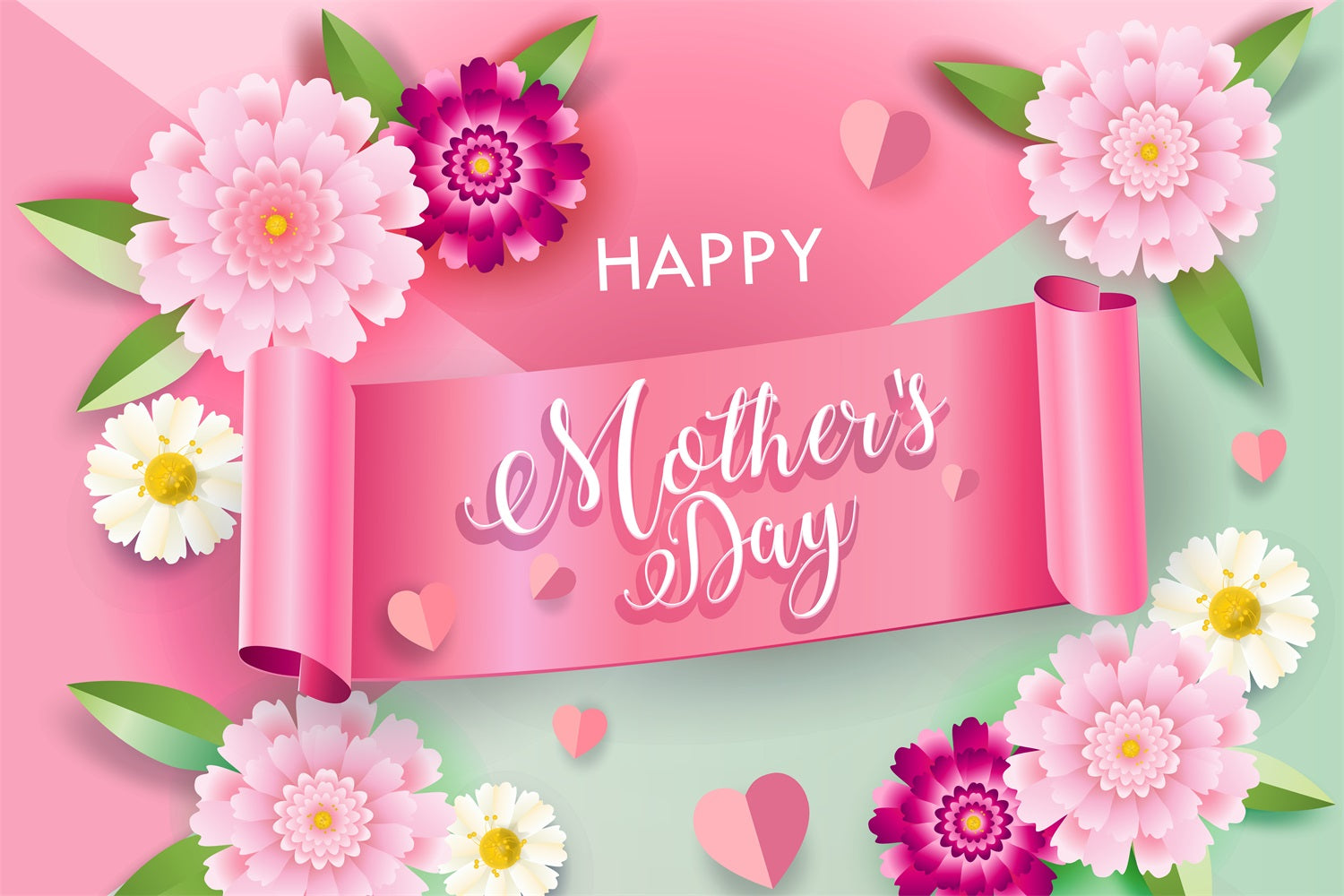 Backdrop For Mother's Day Floral Ribbon Personalized Backdrop GTY3-186