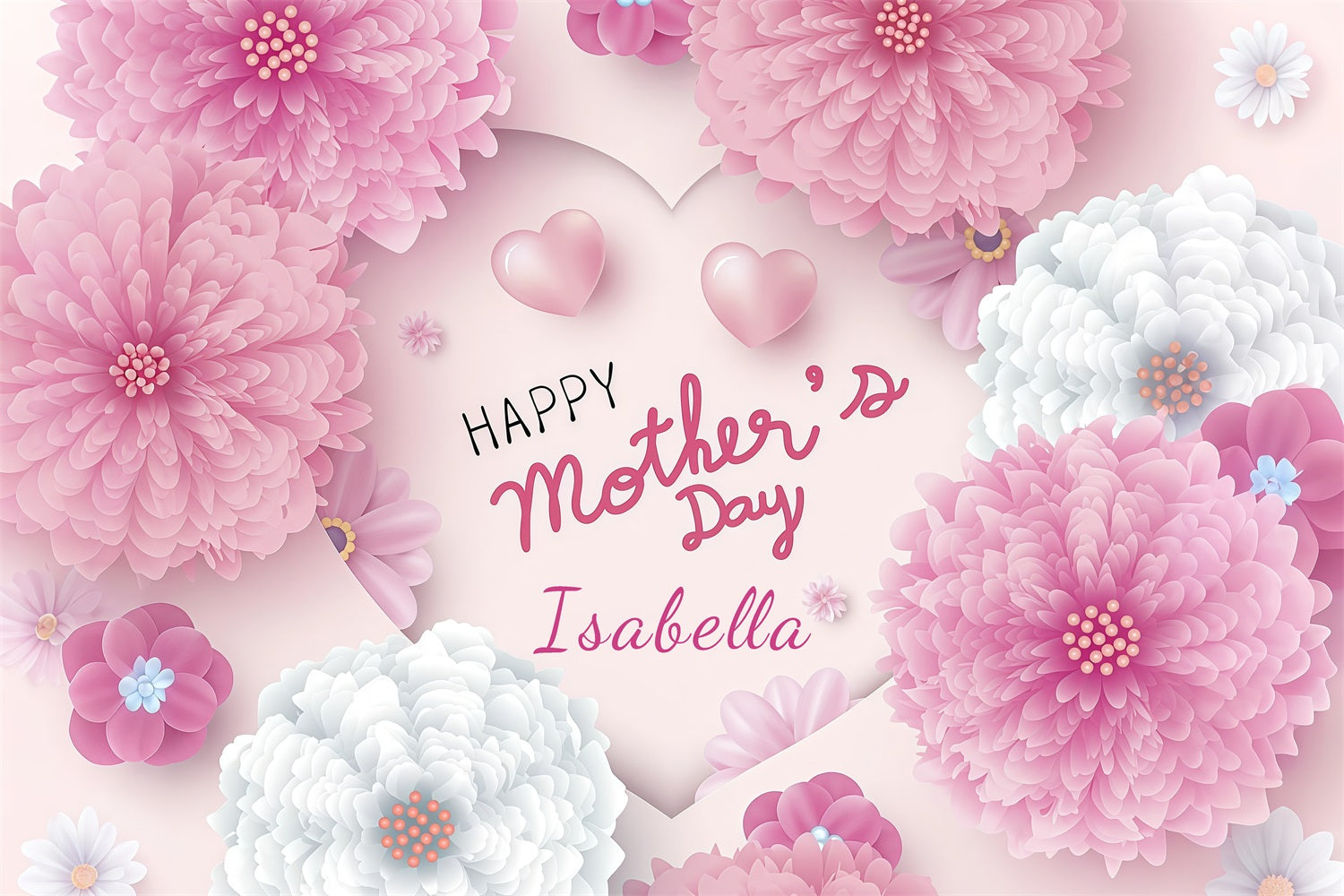 Backdrops For Mother's Day Delicate Flowers Hearts Customized Backdrop GTY3-189