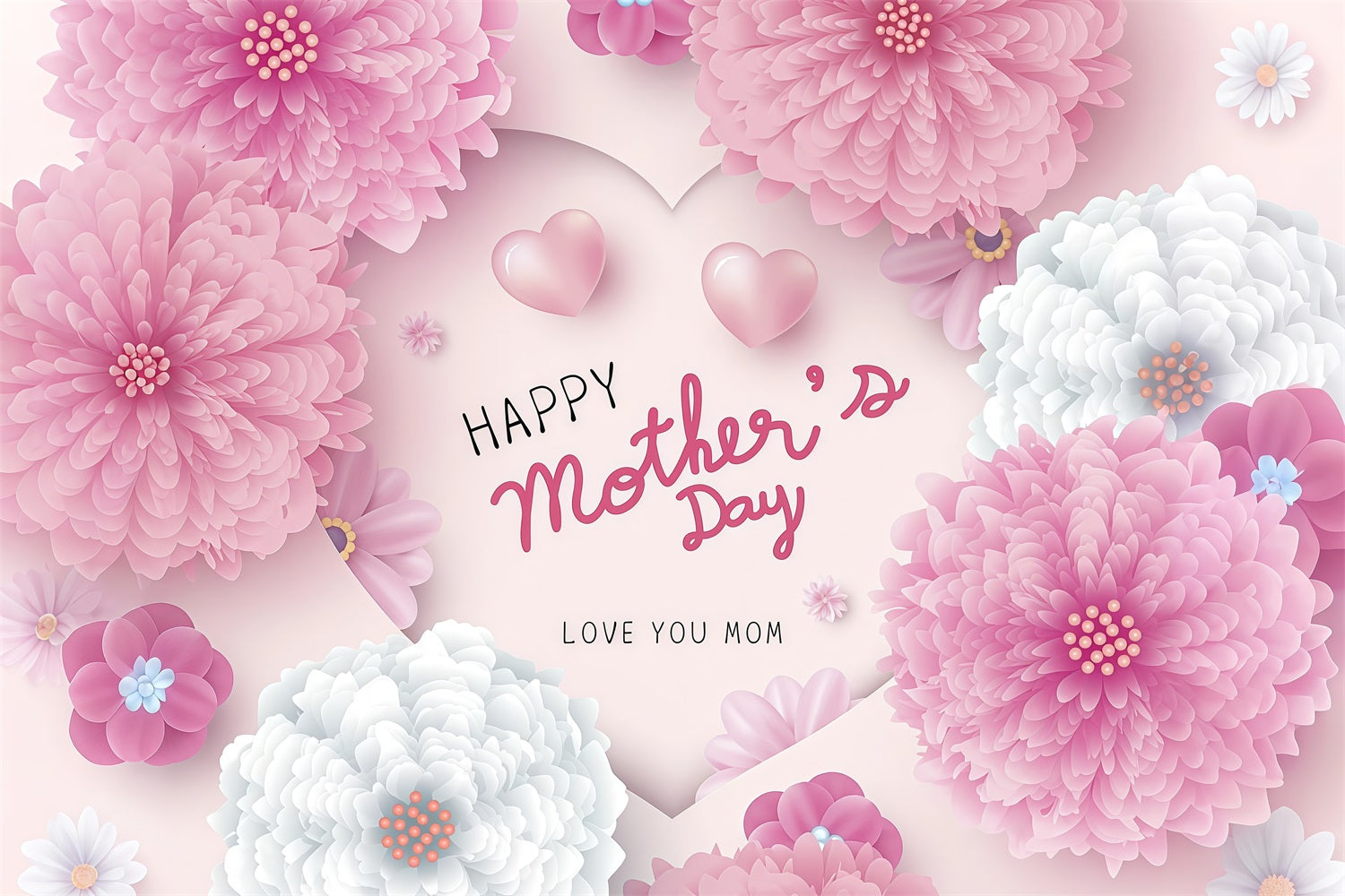 Backdrops For Mother's Day Delicate Flowers Hearts Customized Backdrop GTY3-189