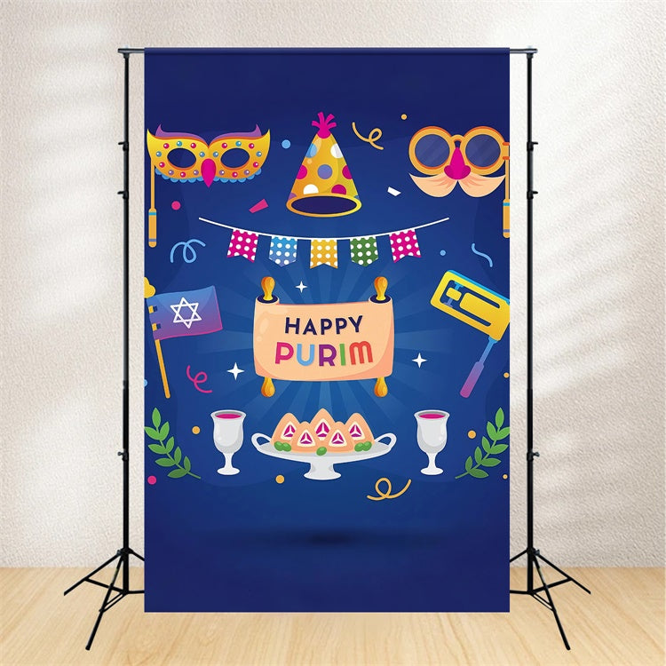 Purim Backdrop Royal Blue Purim Joyful Decor Backdrop GTY3-19