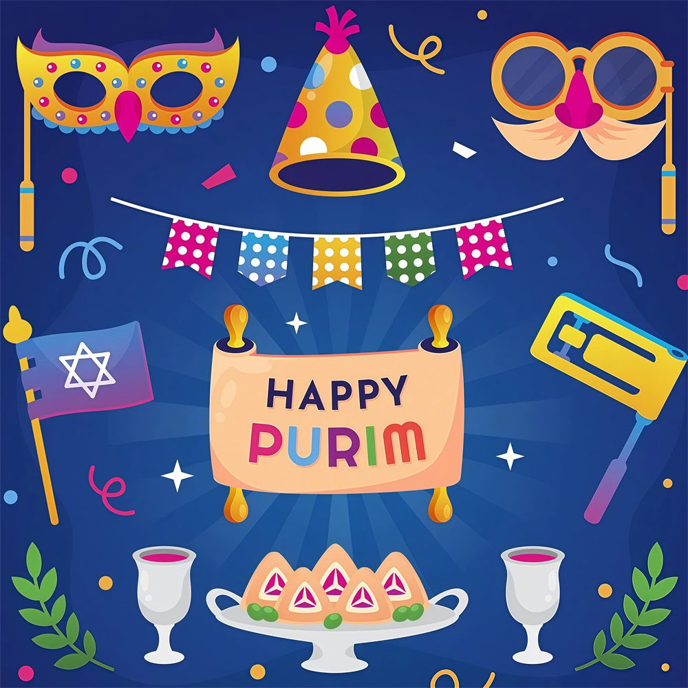 Purim Backdrop Royal Blue Purim Joyful Decor Backdrop GTY3-19