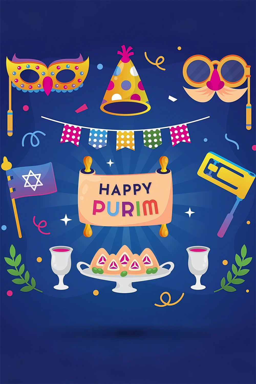 Purim Backdrop Royal Blue Purim Joyful Decor Backdrop GTY3-19