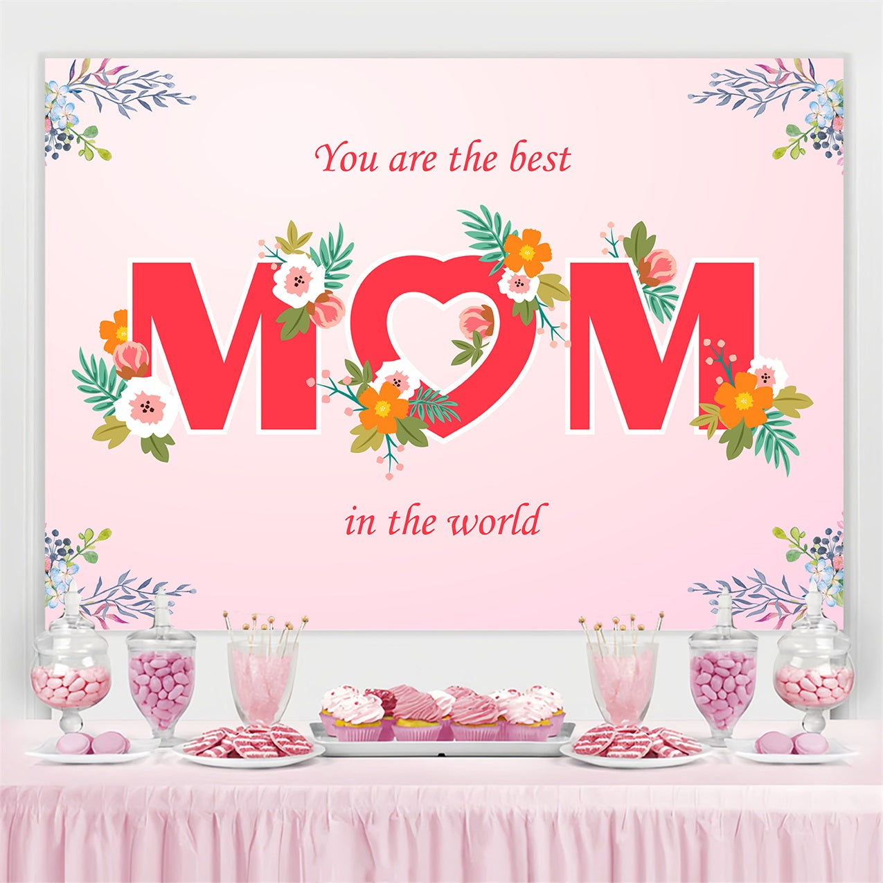 Mothers Day Photo Backdrop Floral Heart Love Custom Backdrop GTY3-192
