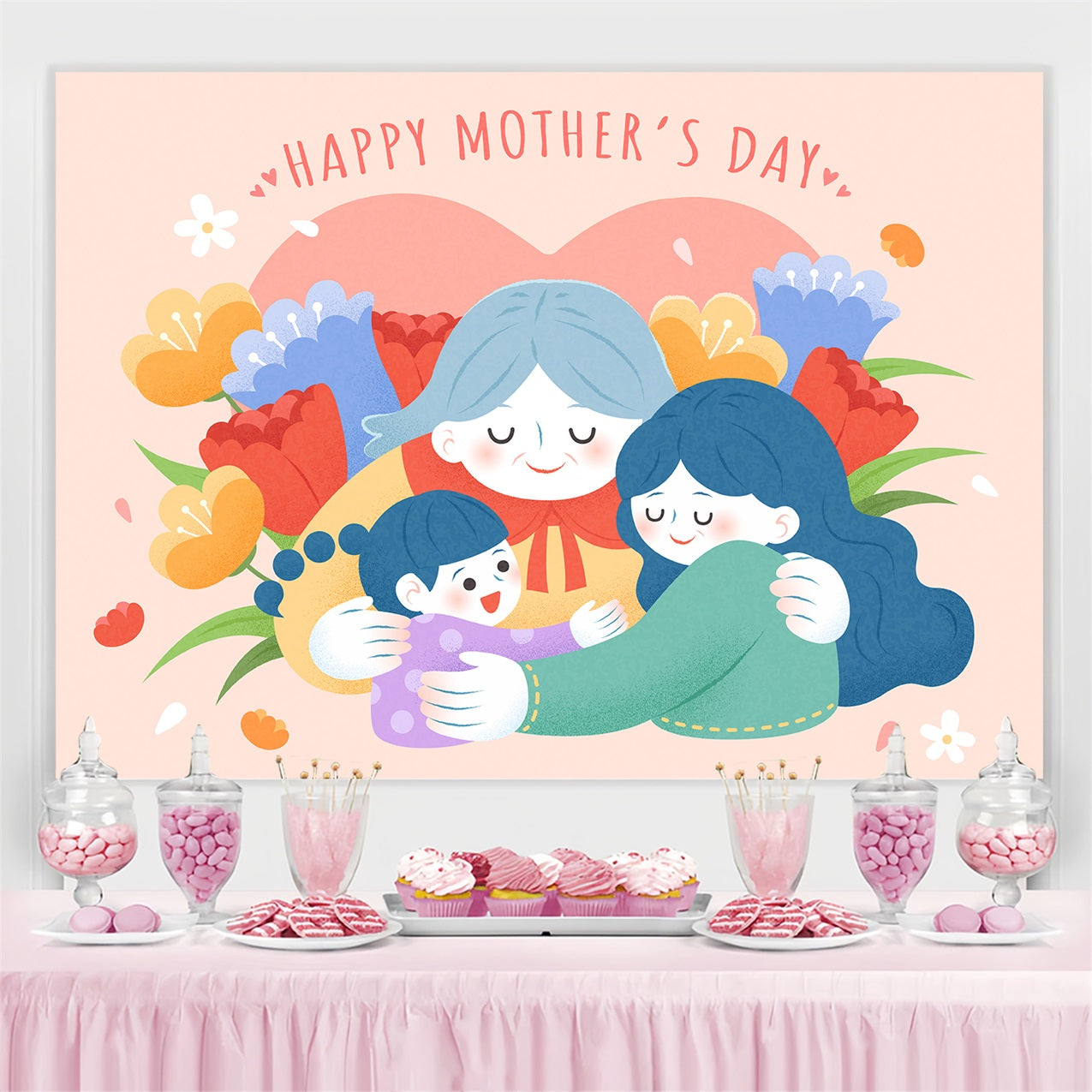 Mothers Day Backdrop Hug Love Floral Personalized Backdrop GTY3-194