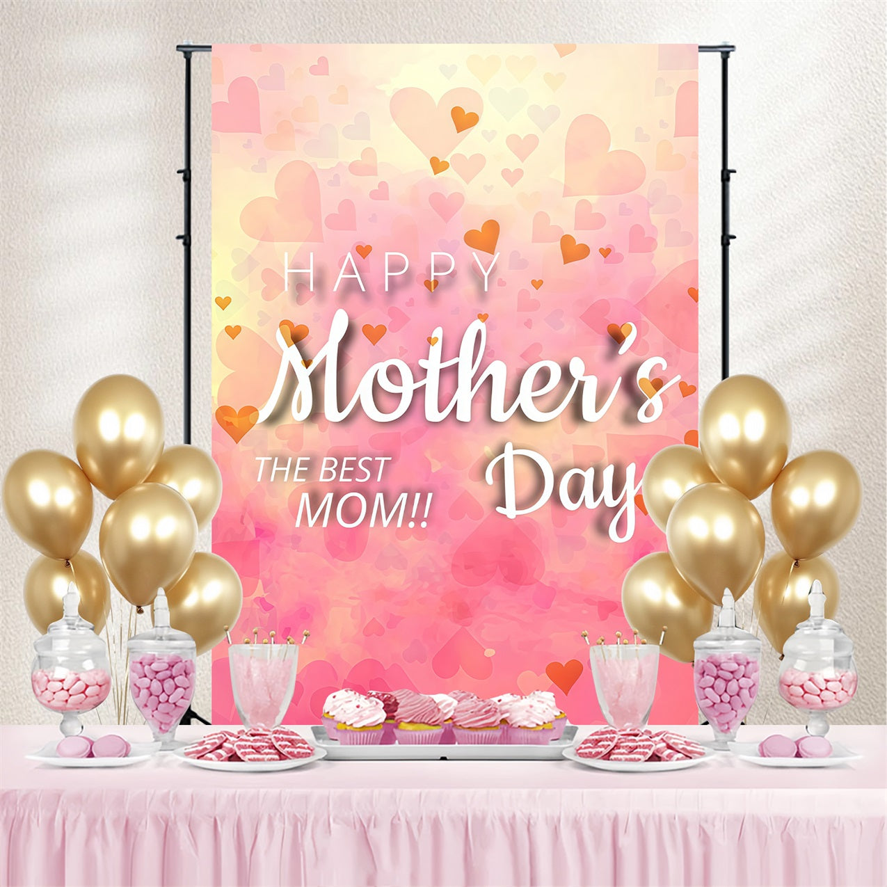 Mothers Day Backdrop Heart Celebration Customized Backdrop GTY3-197