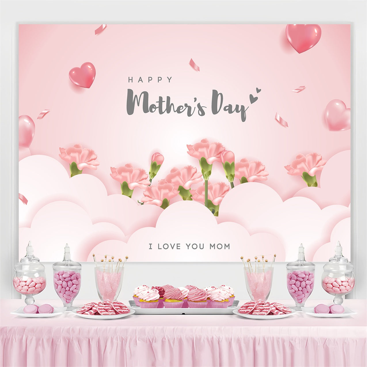 Mother's Day Photo Backdrops Pink Carnation Personalised Backdrop GTY3-203