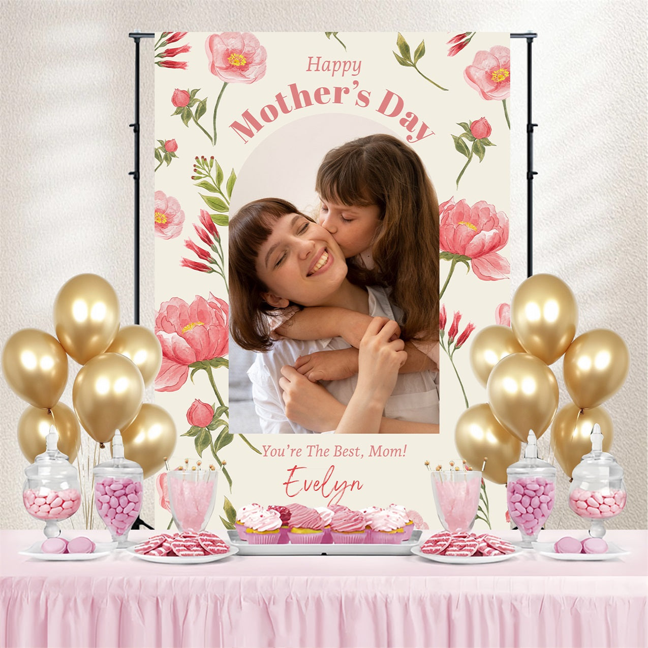 Mothers Day Backdrops Pink Floral Love Customized Backdrop GTY3-213