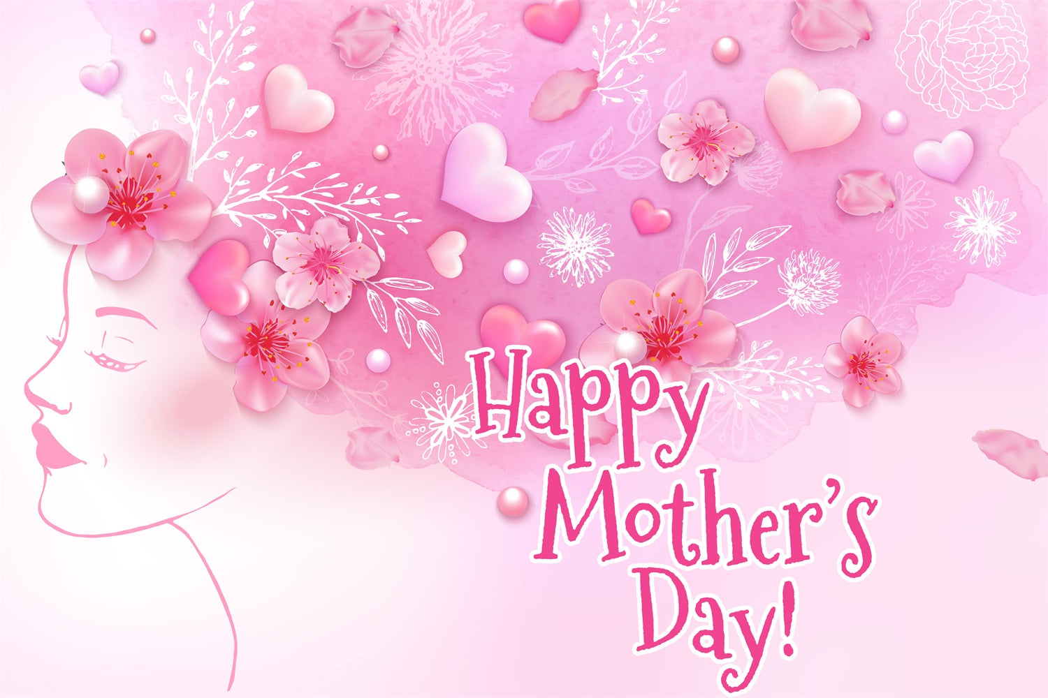 Happy Mother's Day Backdrop Artistic Floral Profile Custom Backdrop GTY3-221