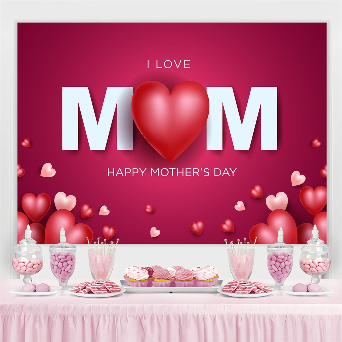 Mothers Day Photo Backdrop Warm Red Heart Personalized Backdrop GTY3-222