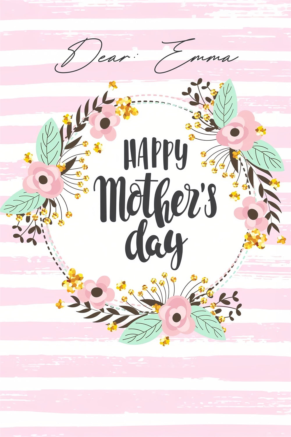 Backdrop For Mothers Day Striped Floral Wreath Customized Backdrop GTY3-224