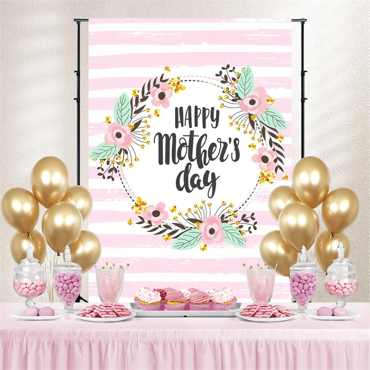 Backdrop For Mothers Day Striped Floral Wreath Customized Backdrop GTY3-224