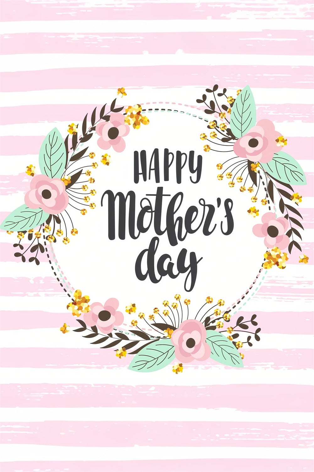 Backdrop For Mothers Day Striped Floral Wreath Customized Backdrop GTY3-224