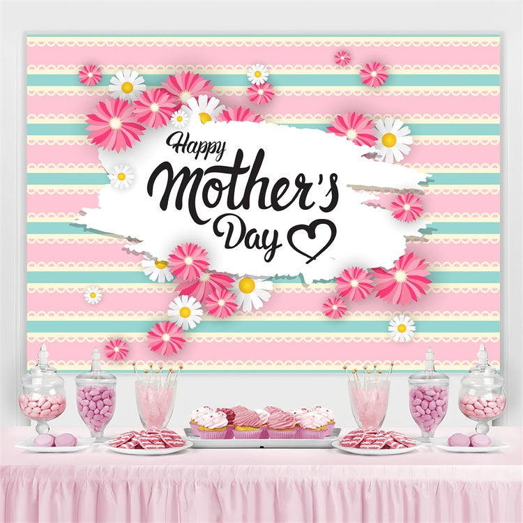 Mother's Day Backdrop Retro Stripes Daisy Personalized Backdrop GTY3-228