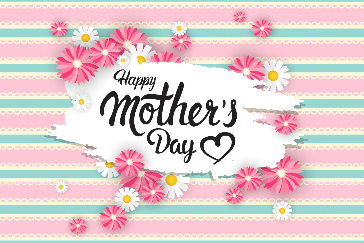 Mother's Day Backdrop Retro Stripes Daisy Personalized Backdrop GTY3-228