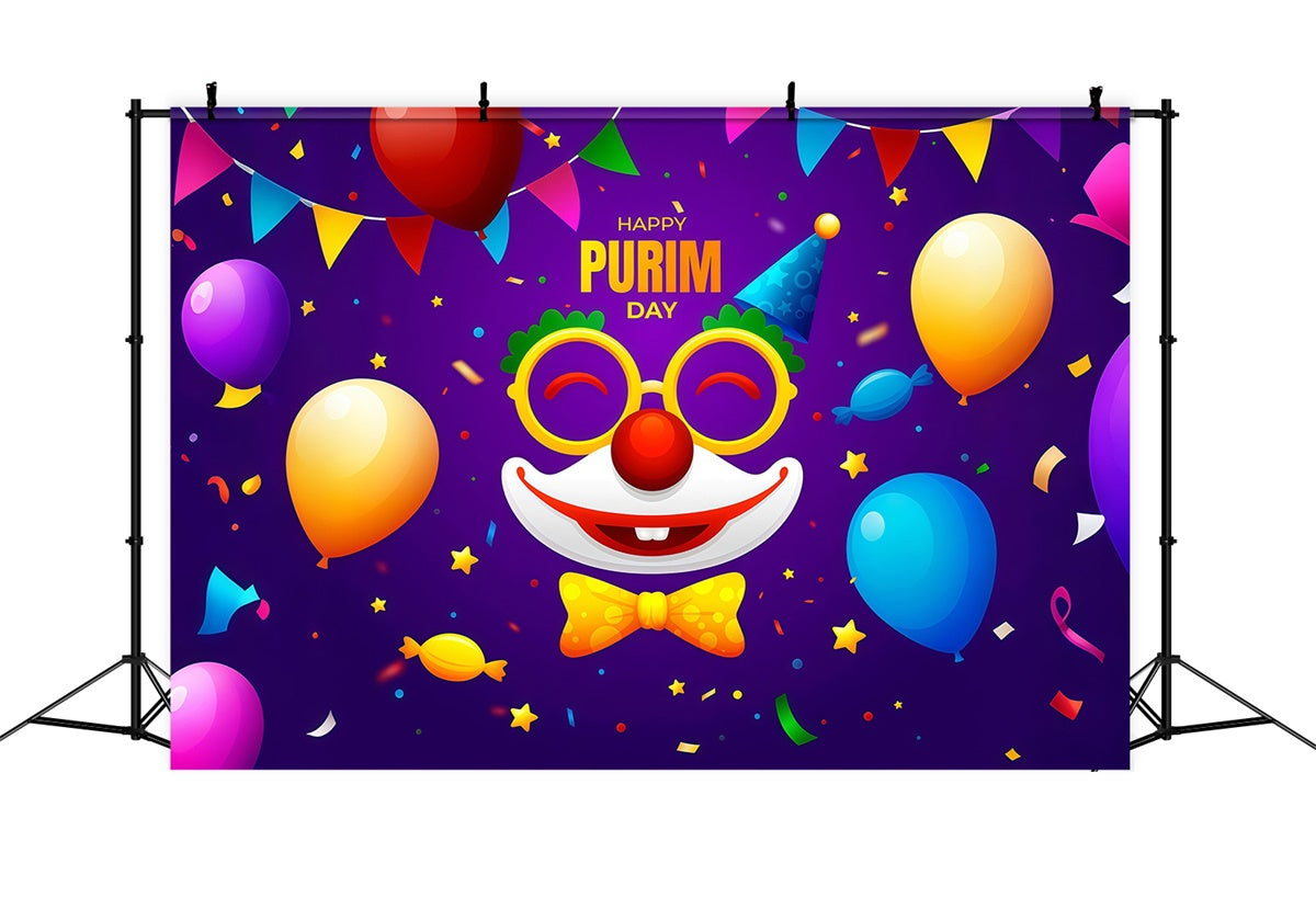 Purim Backdrop Colorful Balloon Clown Celebration Backdrop GTY3-23