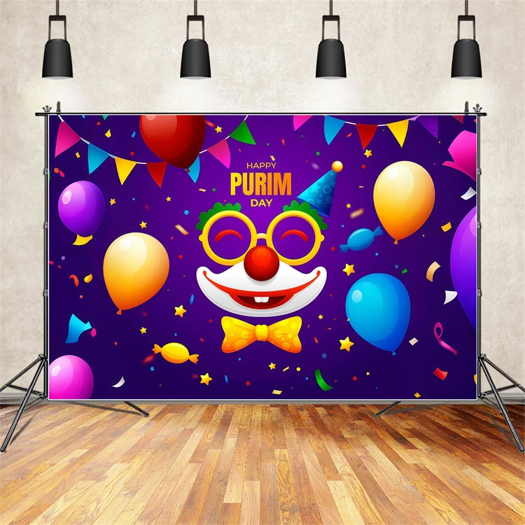 Purim Backdrop Colorful Balloon Clown Celebration Backdrop GTY3-23