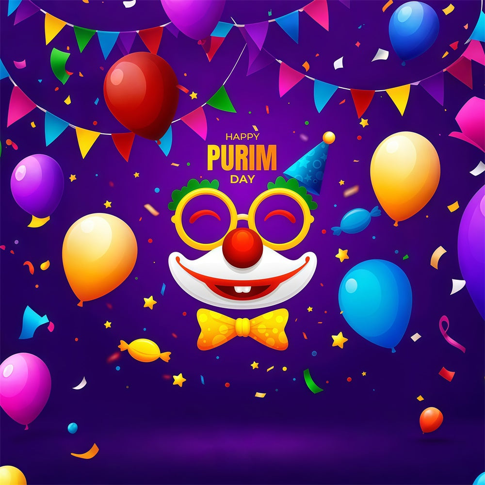 Purim Backdrop Colorful Balloon Clown Celebration Backdrop GTY3-23