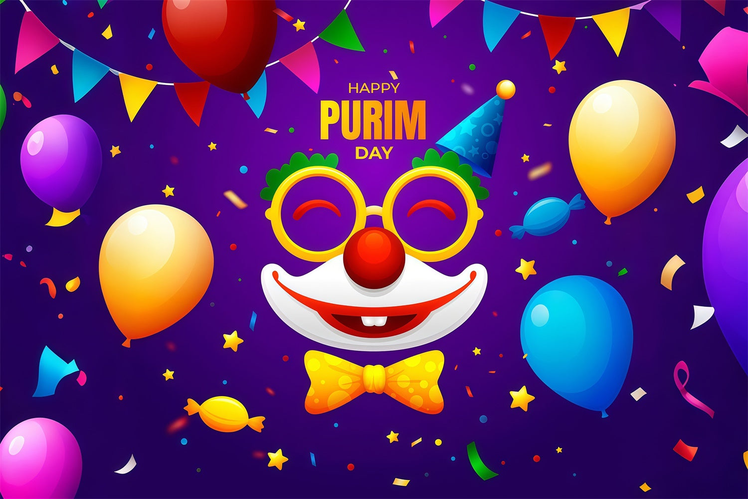 Purim Backdrop Colorful Balloon Clown Celebration Backdrop GTY3-23