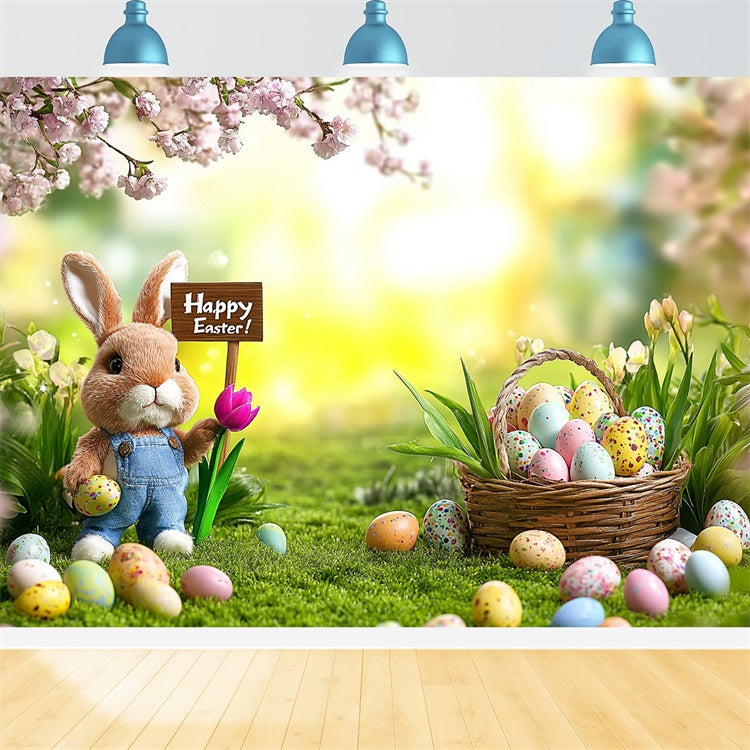 Easter Backdrops For Photos Cheerful Bunny Egg Hunt Backdrop GTY3-238