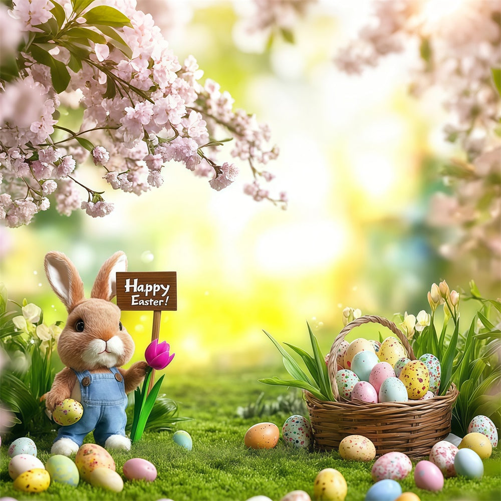 Easter Backdrops For Photos Cheerful Bunny Egg Hunt Backdrop GTY3-238