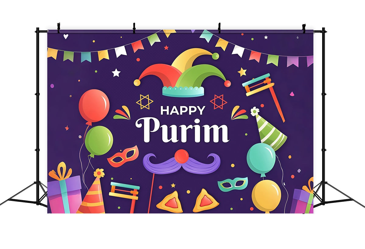 Purim Backdrop Mask Balloons Cheerful Party Backdrop GTY3-24