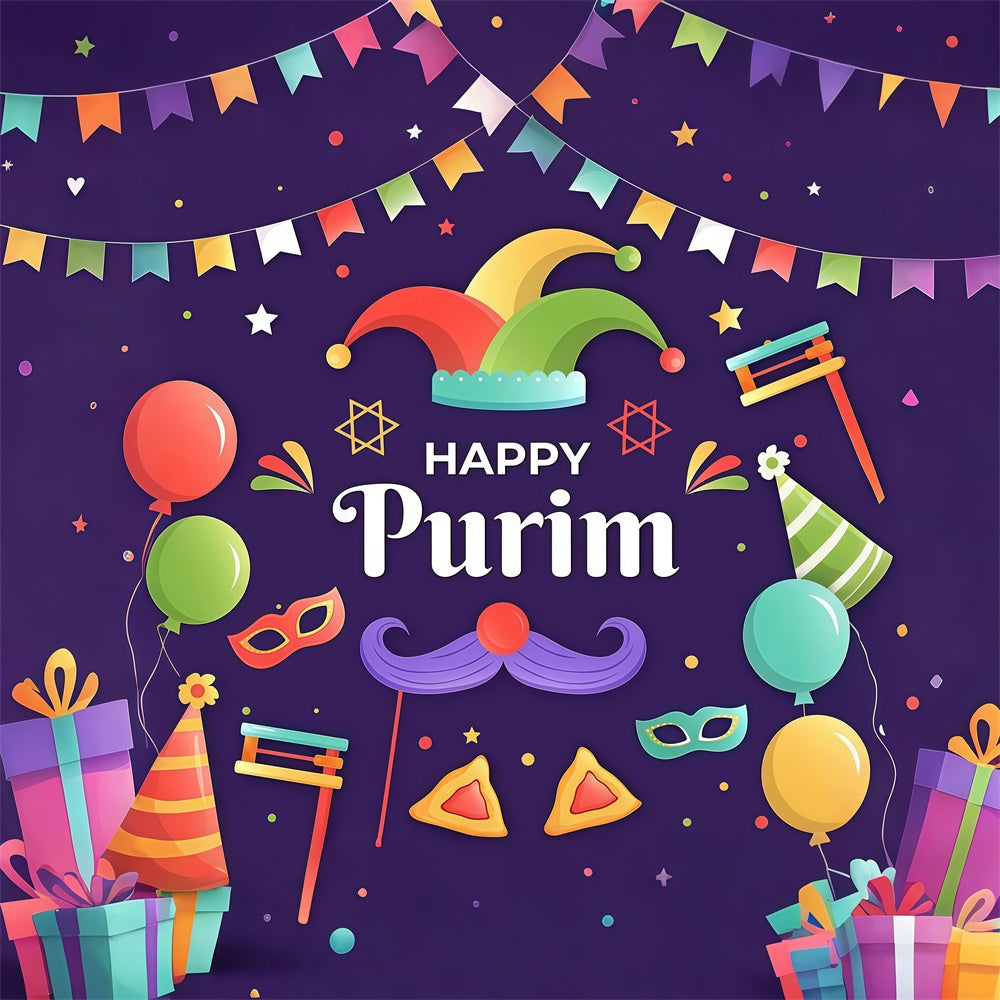 Purim Backdrop Mask Balloons Cheerful Party Backdrop GTY3-24