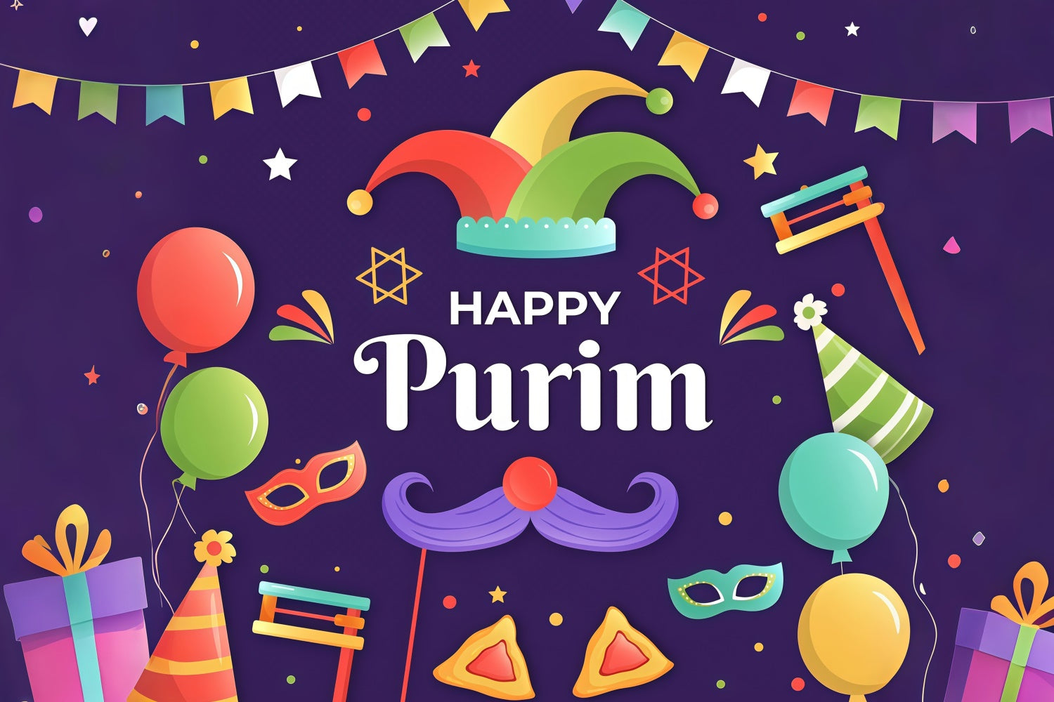 Purim Backdrop Mask Balloons Cheerful Party Backdrop GTY3-24
