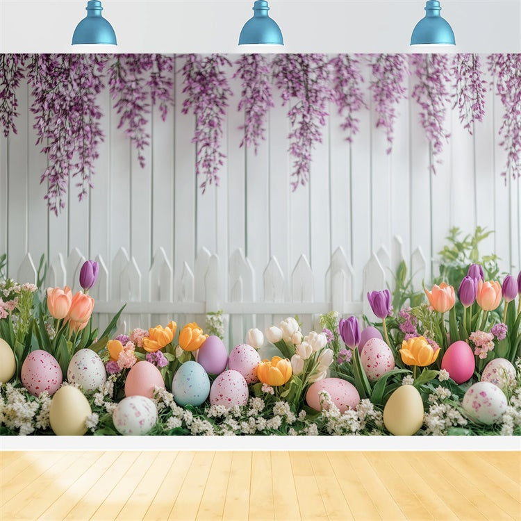 Backdrop For Easter Wisteria Bloom White Fence Backdrop GTY3-240