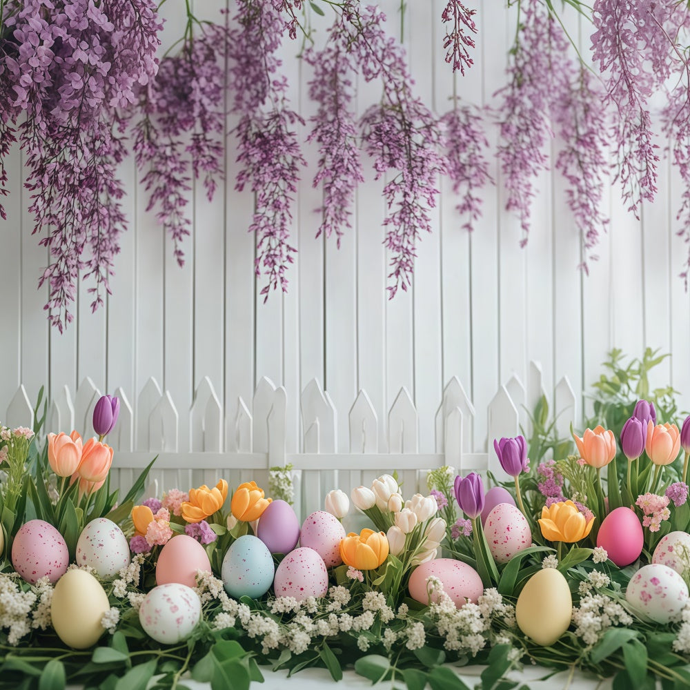 Backdrop For Easter Wisteria Bloom White Fence Backdrop GTY3-240