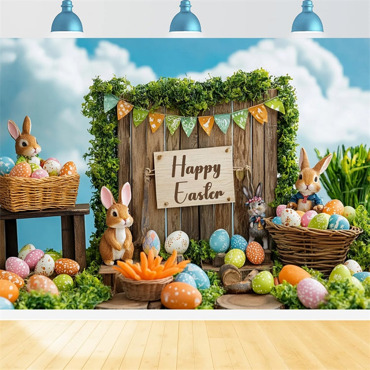 Easter Backdrop Festive Bunny Basket Rustic Backdrop GTY3-241