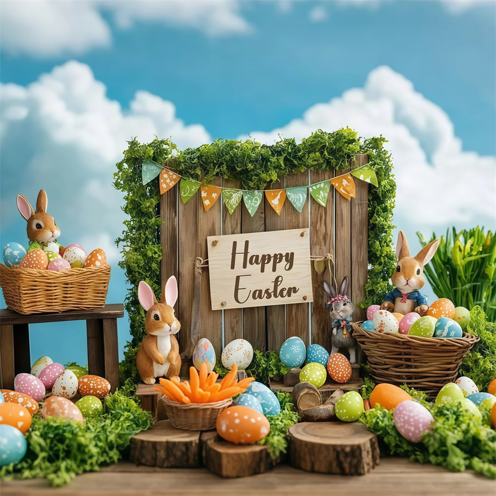 Easter Backdrop Festive Bunny Basket Rustic Backdrop GTY3-241
