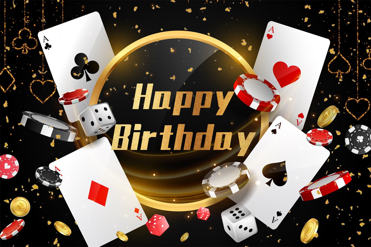 Birthday Backdrop Poker Party Gold Personalized Backdrop GTY3-247
