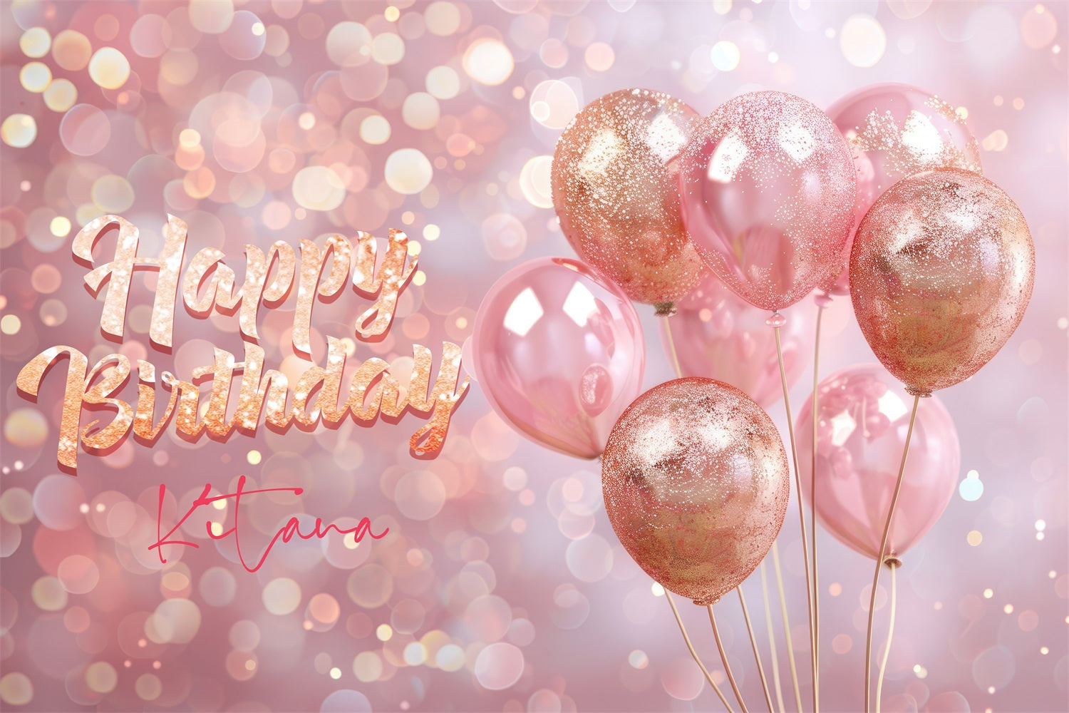 Custom Birthday Backdrop Pink Glitter Balloon Backdrop GTY3-253