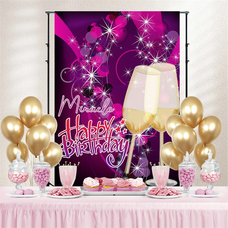 Personalized Backdrop For Birthday Purple Sparkle Toast Party Backdrop GTY3-255