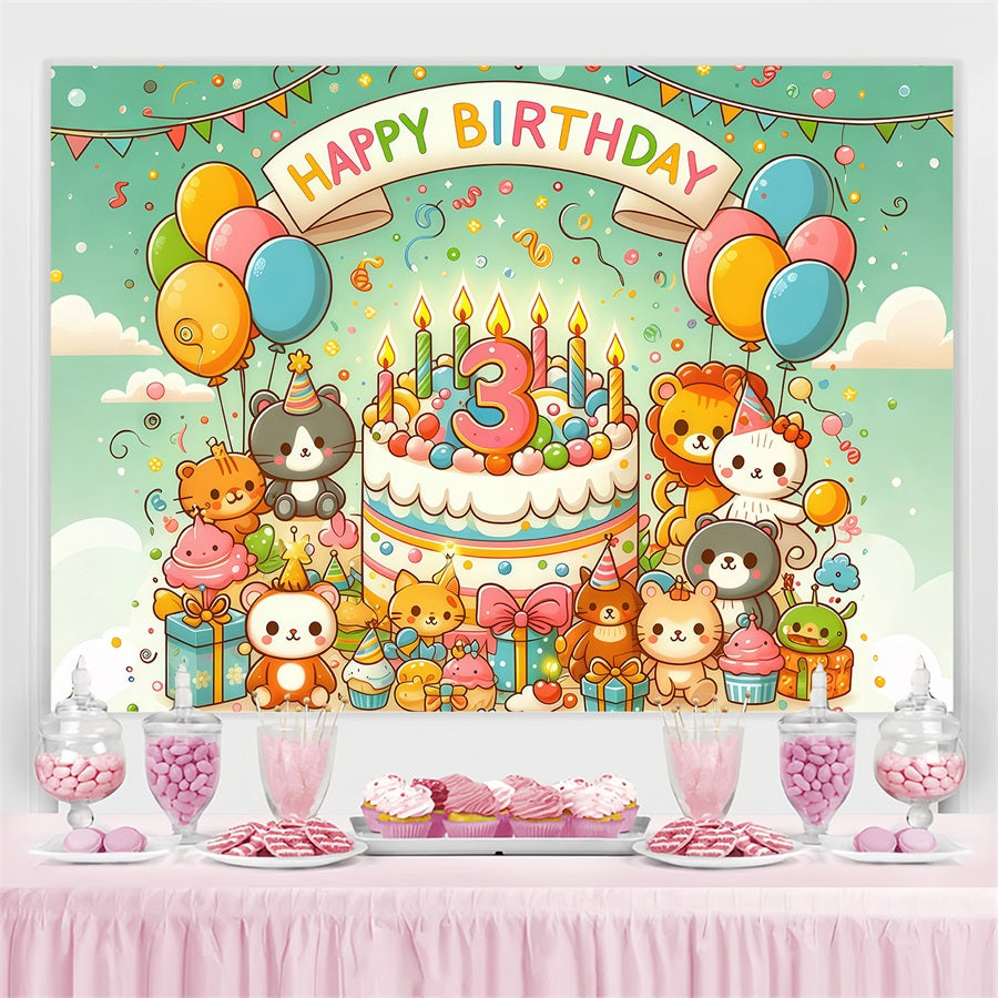 Birthday Backdrop Ideas Cartoon Animal Cake Personalised Backdrop GTY3-256