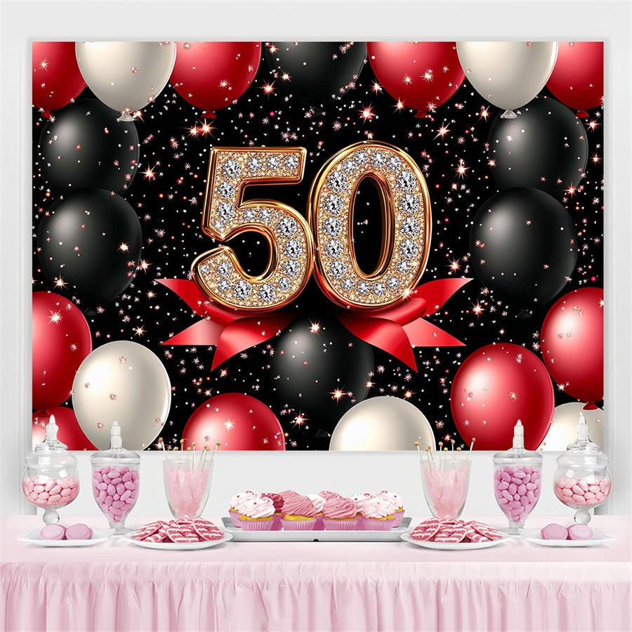 50th Birthday Photo Backdrop Diamond Balloon Customized Backdrop GTY3-257