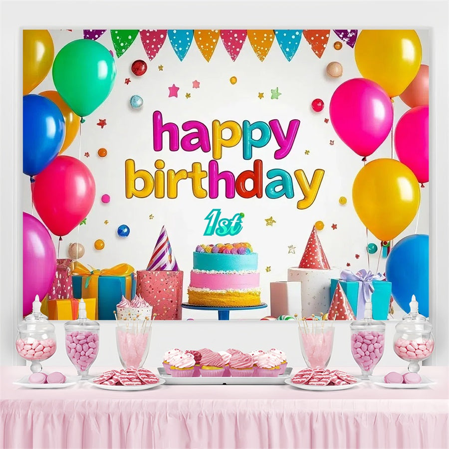 Birthday Photo Backdrop Colorful Cake Balloon Personalised Backdrop GTY3-258