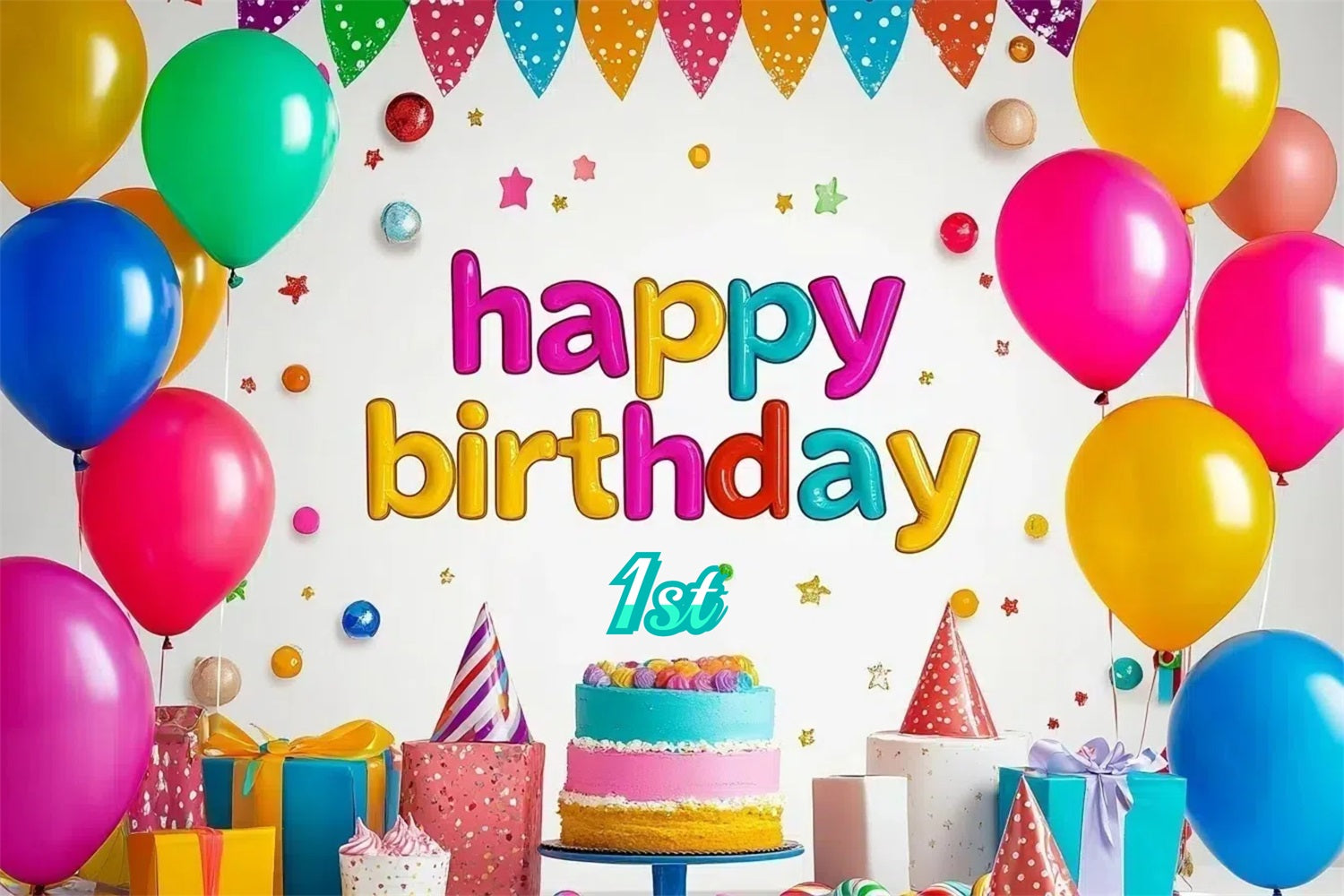 Birthday Photo Backdrop Colorful Cake Balloon Personalised Backdrop GTY3-258