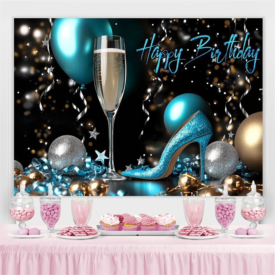 Backdrop For Birthday Heels Champagne Balloon Personalised Backdrop GTY3-260