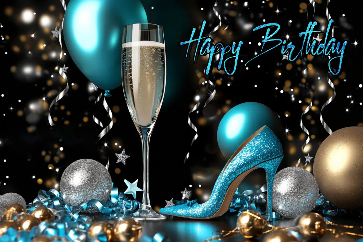 Backdrop For Birthday Heels Champagne Balloon Personalised Backdrop GTY3-260