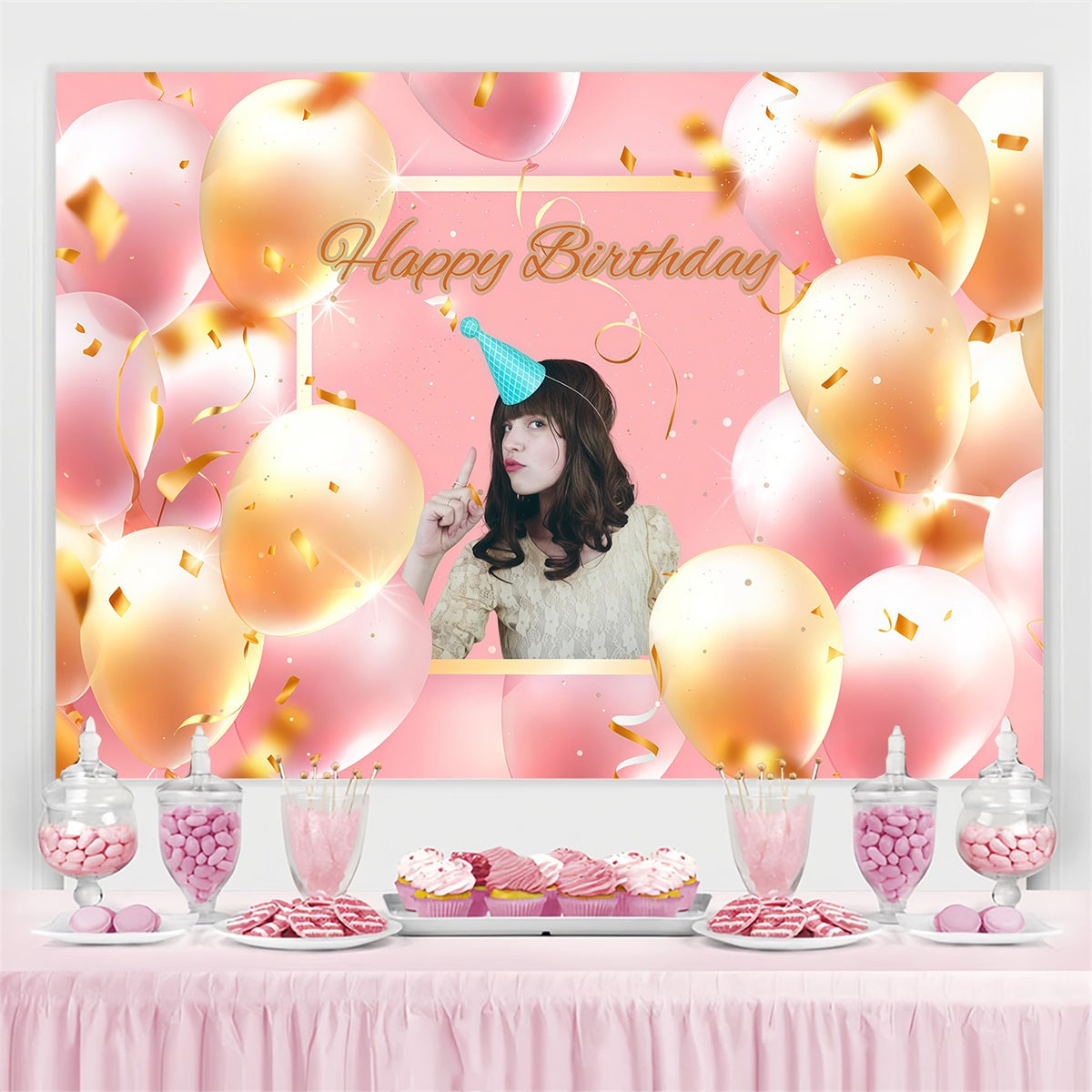 Customized Birthday Backdrop Pink Balloon Party Backdrop GTY3-263
