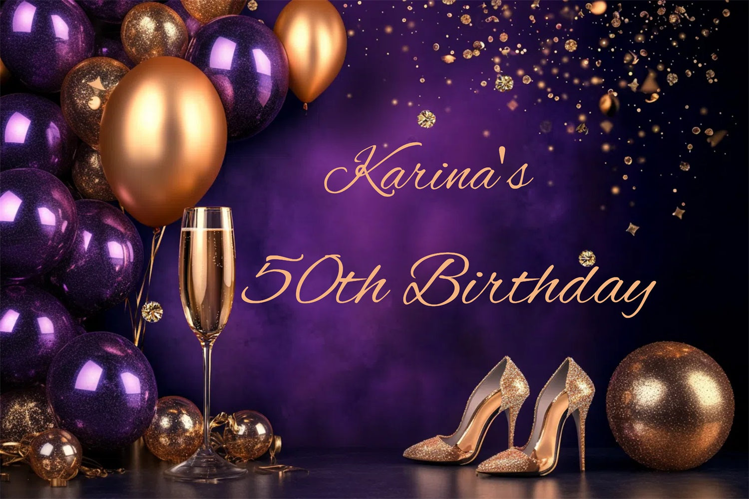 Personalized 50th Birthday Backdrops Champagne Balloons Backdrop GTY3-266
