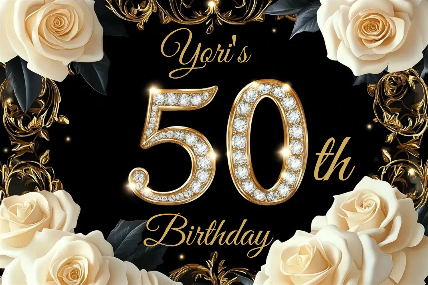 Personalized Birthday Backdrops Diamond Sparkle Flower Backdrop GTY3-267