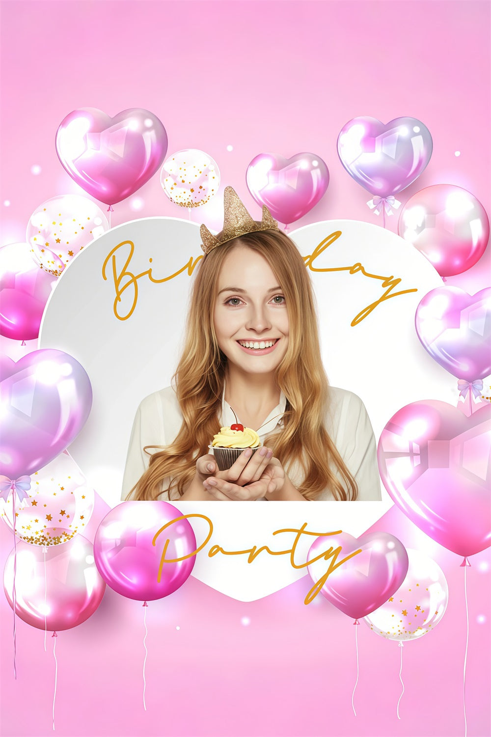 Birthday Backdrop Personalized Pink Heart Balloon Backdrop GTY3-270