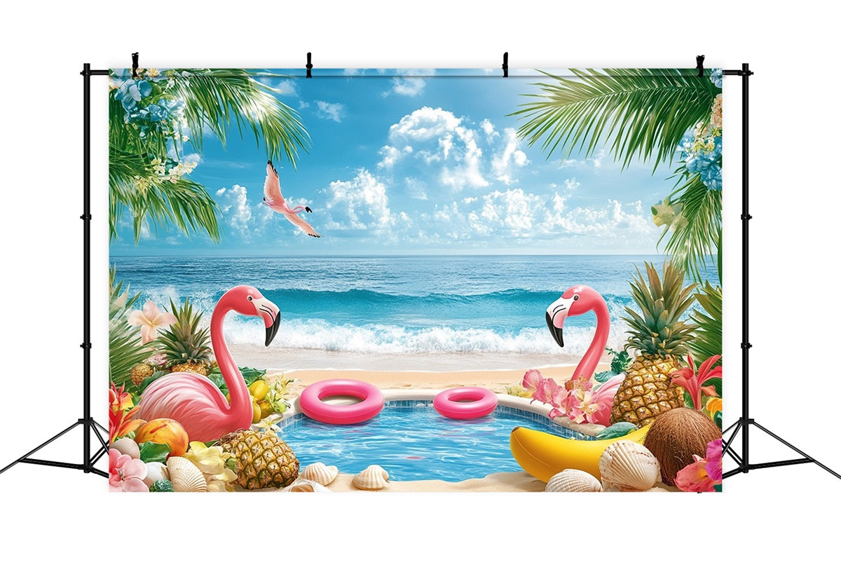 Tropical Beach Backdrop Tropical Fruit Flamingo Summer Backdrop GTY3-282