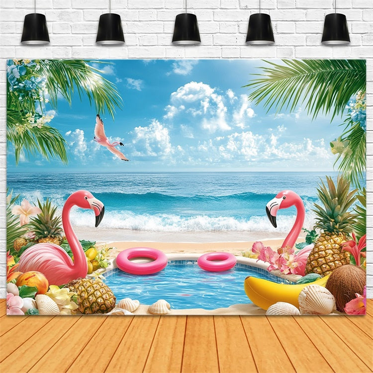 Tropical Beach Backdrop Tropical Fruit Flamingo Summer Backdrop GTY3-282